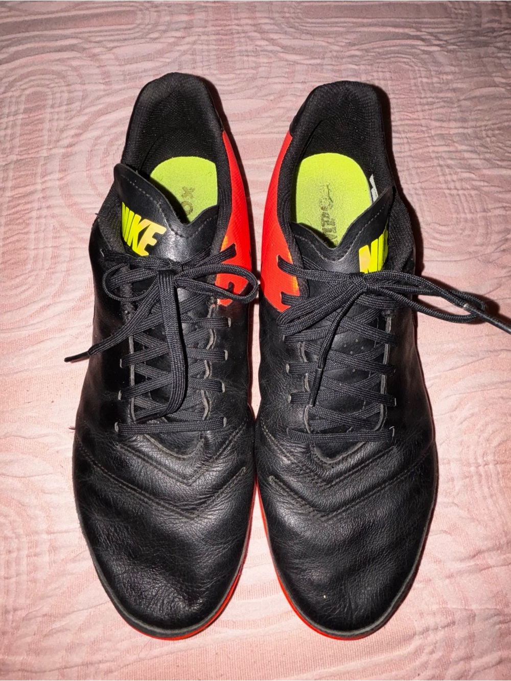 Nike Men’s Black and Red Athletic Soccer Shoes with Neon Yellow Accents
